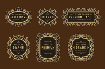 Elegant Vintage Ornamental Label Collection with Golden Frames