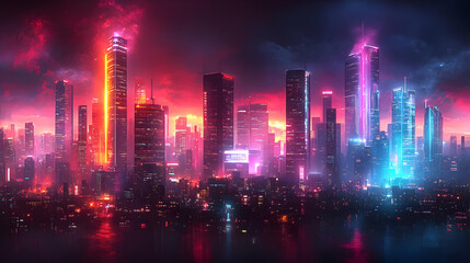 Fototapeta premium Neon Cityscape Illustration