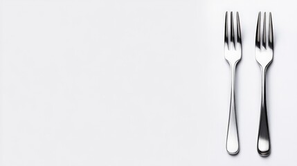 Naklejka premium Two Forks on White Background: Minimalist composition of two silver forks against a pristine white backdrop, offering a simple yet elegant visual for culinary or dining-related concepts. 