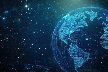 A digital globe with circuit lines representing global connectivity and data flow, symbolizing the vastness of online business growth in cyberspace