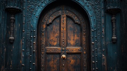 An old, ornate wooden door with metal accents.