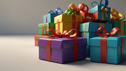 An eye-catching assortment of colorful presents awaits discovery on a clean white backdrop. Suitable for holiday-themed advertisements, birthday card designs, or gift shop websites aiming to capture