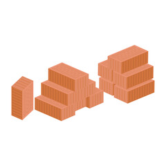 Red building bricks in flat design. Construction materials for bricklayer. Vector illustration isolated.