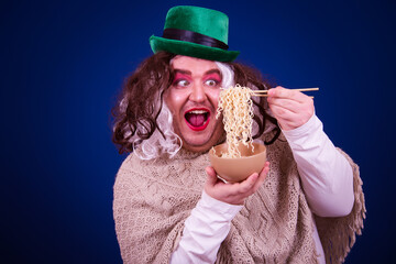 Vacation and Holidays. Funny Drag Queen poses in the studio.