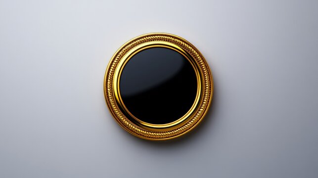 Golden Circle Emblem: An elegant, circular emblem with a glossy black center, encased in a gleaming golden frame, exudes a sense of prestige and tradition.