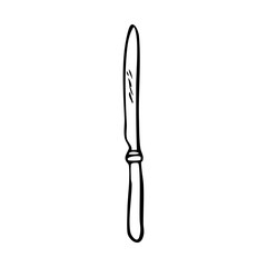 knife with carved handle - hand drawn line art