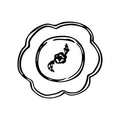 plate with a wavy edge with a flower design in the center - hand drawn line art