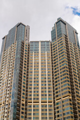 Naklejka premium The high skyscraper in the Taipa Island new city that full of the new modern colorful business buildings, Macao, China.