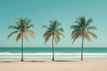 Obraz premium Palm Trees on Tropical Beach with Blue Sky and Ocean