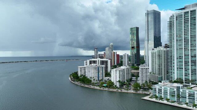 Miami skyline with modern buildings in Brickell, Edge water and downtown, near the waterfront