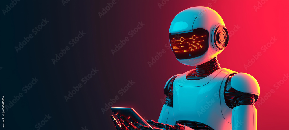 Poster robot interacting with data, showcasing advanced technology and design