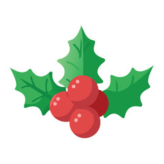 Christmas holly illustration with green leaves, Festive illustration of Christmas holly with green leaves and red berries, symbolizing holiday decoration, tradition, and seasonal cheer.