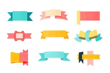 Set of colorful flat ribbons and banners vector illustration on a white background