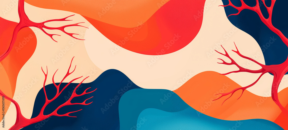 Aufkleber abstract colorful background with red branches and fluid shapes