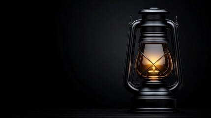 Illuminating the Darkness: A vintage oil lantern casts a warm, inviting glow against a stark black background, offering a timeless symbol of hope, guidance, and resilience.