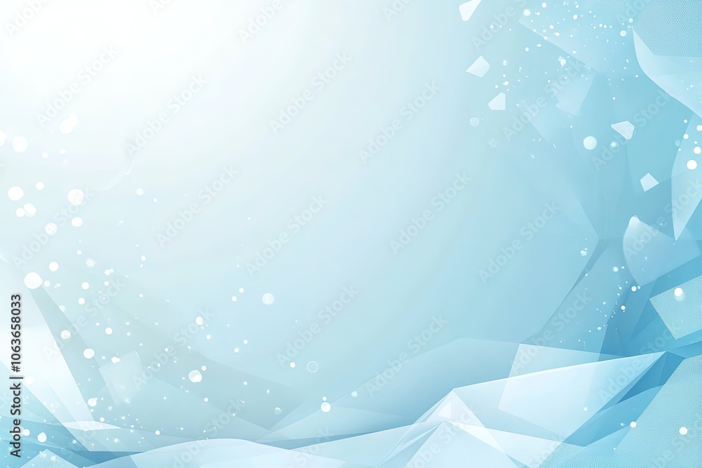 Poster light blue background with white dots and triangles, simple vector style, geometric shapes, soft gra