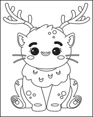 A cute cartoon deer with big eyes and a pink nose coloring Page For kids.