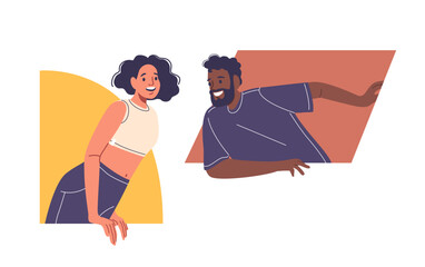 Joyful Animated Characters Leaning In With Curious Expressions Representing Interaction And Playfulness