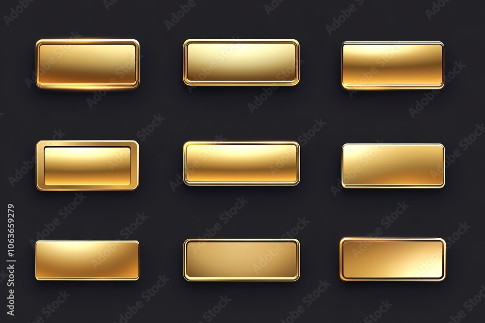 Aufkleber gold color gradient rectangle button set vector illustration on dark background, flat design, vector