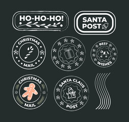 A set of Christmas postage stamps for letters, postcards, parcels. Christmas mail. Ginger man, snowman, horse, gift