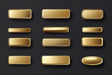 Obraz premium Gold color gradient rectangle button set vector illustration on dark background, flat design, vector graphics, flat style, 2D design, simple lines and shapes, flat color blocks