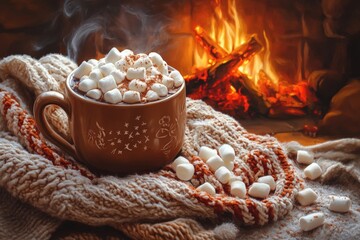 Hot Cocoa with Marshmallows by the Fireplace