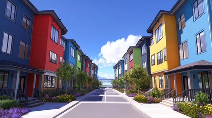 Obraz premium Colorful Modern Homes in a Serene Neighborhood