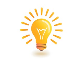 Glowing Lightbulb Icon with Radiating Rays Symbolizing Creativity and Ideas in Minimalist Modern Flat Design Style