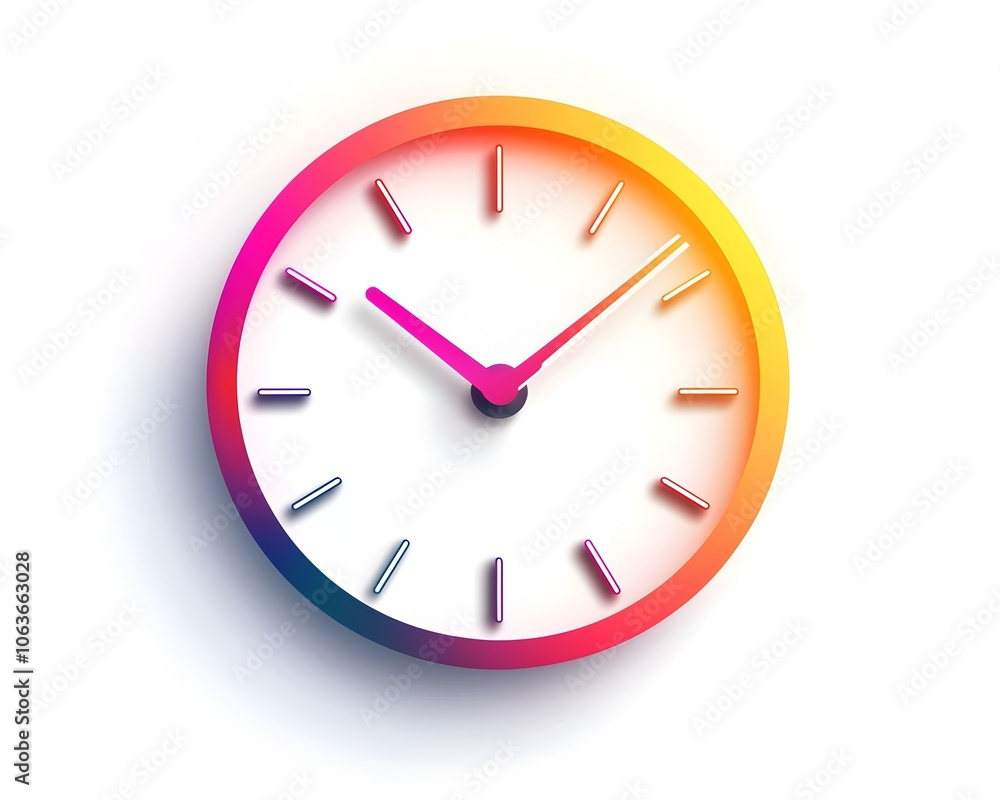 Poster minimalist futuristic clock icon with glowing hands symbolizing time management and productivity