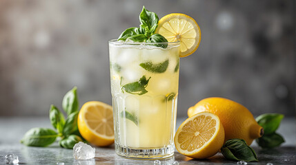 Fototapeta premium Lemon basil lemonade refreshing summer drink
