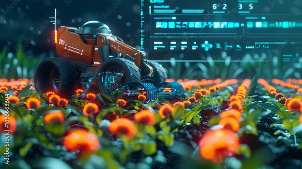 Poster harvesting robots powered by 5g technology harvest crops based on realtime data on plant riss reduci