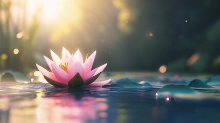 Naklejka premium Serene Lotus Bloom in Tranquil Water Setting