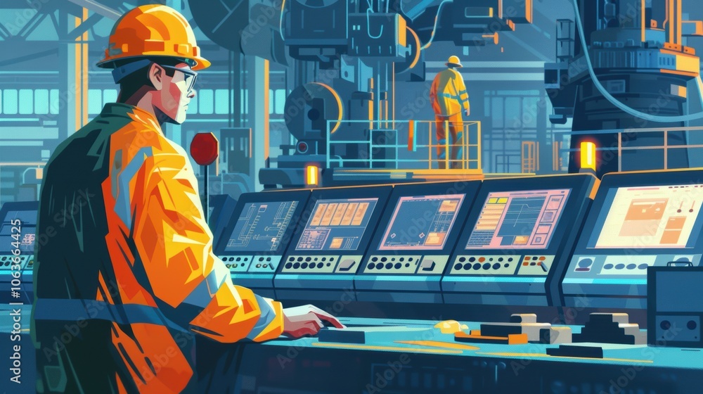 Aufkleber Industrial Foreman Directing Team in Factory Setting for Engineering Projects