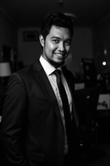Fototapeta premium Professional Portrait of a Smiling Businessman in Black and White