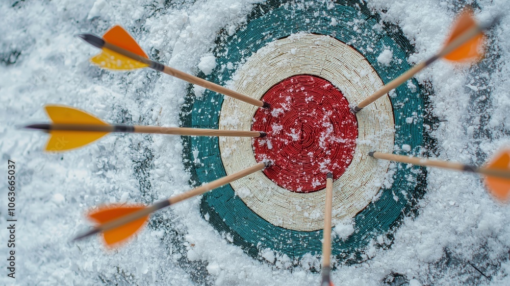 Poster target with arrows in snowy background