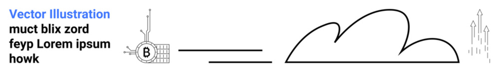 Abstract rocket launch icon with cryptic text, minimalist cloud, and rocket sketch. Ideal for aerospace, technology, innovation, startups, digital platforms, learning materials, futuristic themes