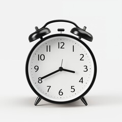 A classic black alarm clock isolated on a transparent background, symbolizing time management, punctuality, and the importance of daily routines.