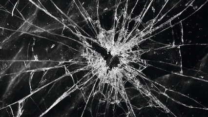 Shattered  A Close-Up of Broken Glass Reveals a Web of Fractures and Fragments : Generative AI