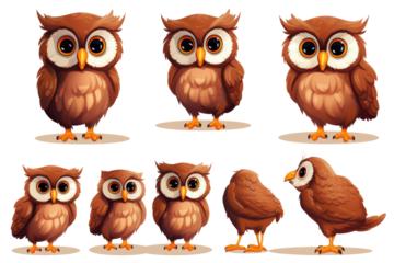  Cute cartoon owl character on transparent background