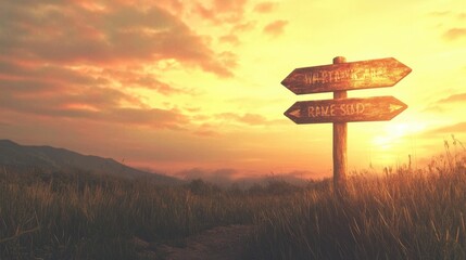 Direction Signs Against a Sunset Sky