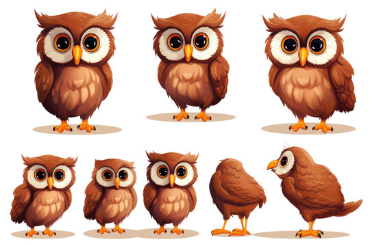  Cute cartoon owl character on transparent background