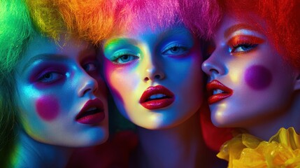 Obraz premium Colorful Artistic Portraits of Three Models