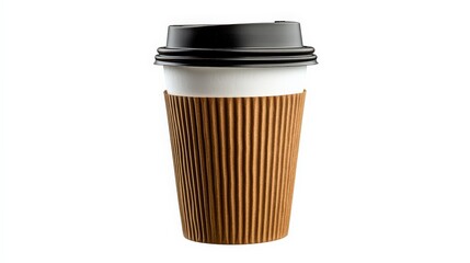 Coffee Break: A classic disposable coffee cup with a brown cardboard sleeve and black lid, ready to hold your favorite hot beverage. 