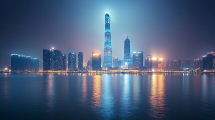 Obraz premium Illuminated Futuristic City Skyline at Night