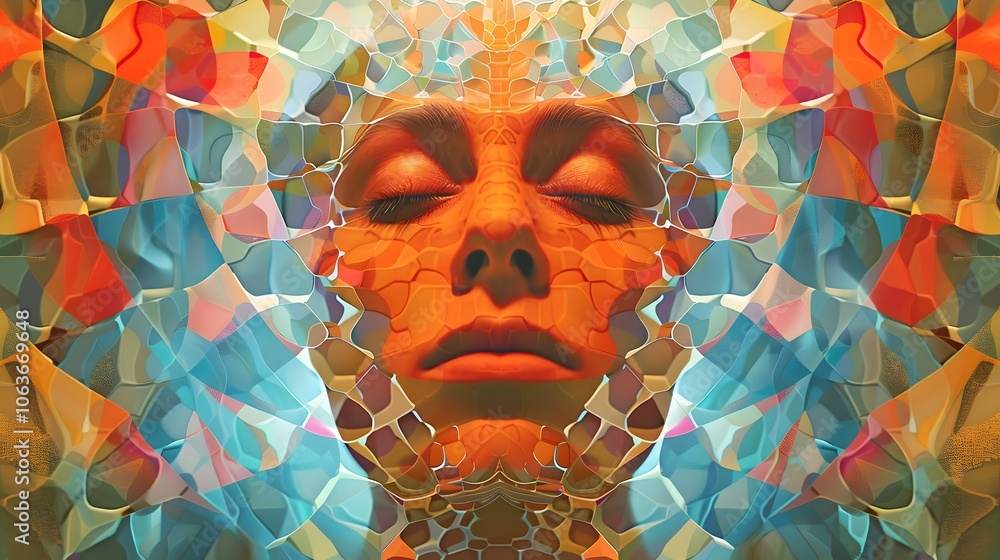 Poster mesmerizing abstract symmetry and vibrant fractal patterns in surreal digital artwork