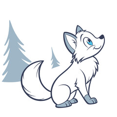 mascots logo of a soft arctic fox with a playful