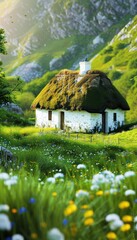St. Patrick's Day Irish Cottage Amidst Lush Greenery for Tranquil Greeting Card Design