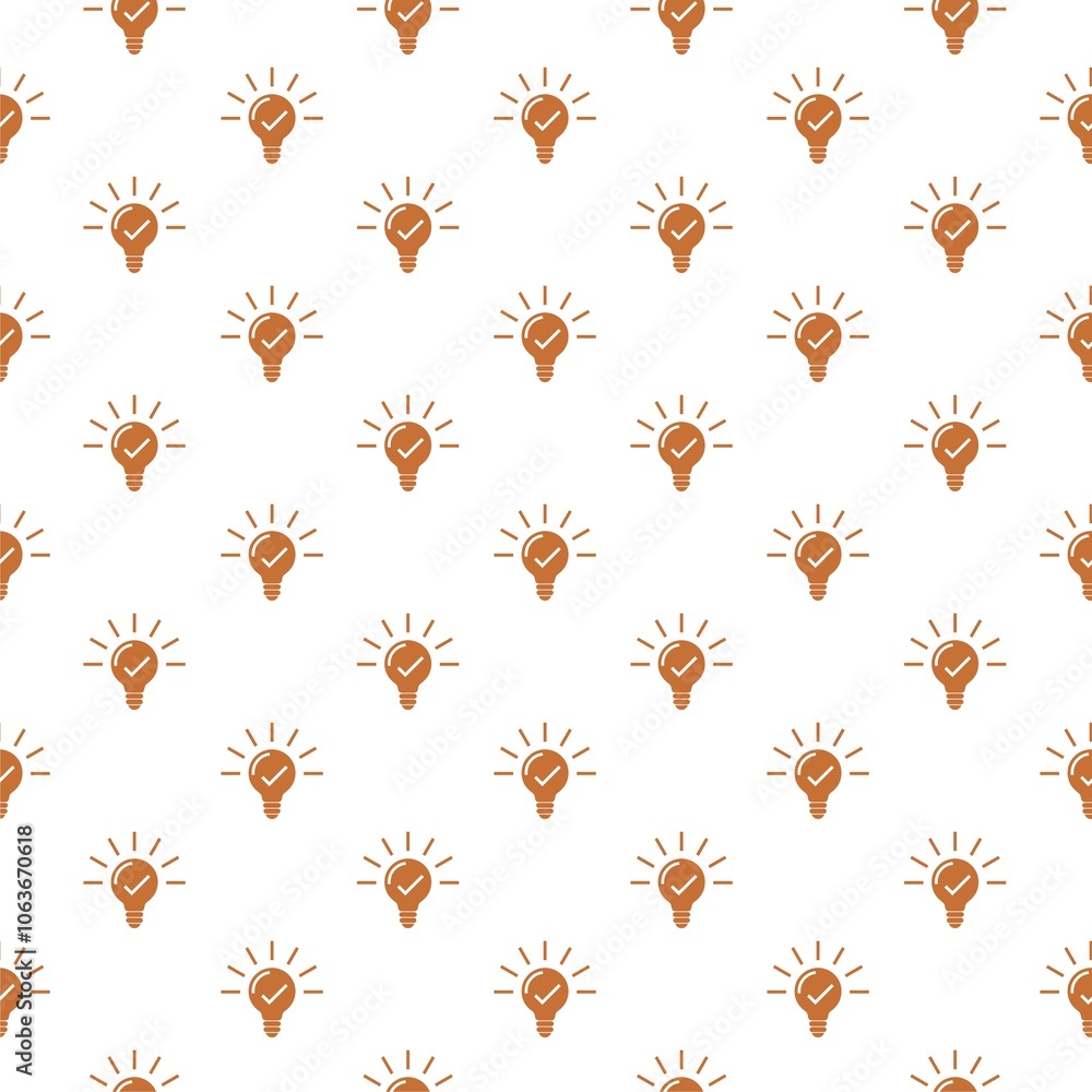 Poster light bulb with tick icon pattern seamless isolated on white background