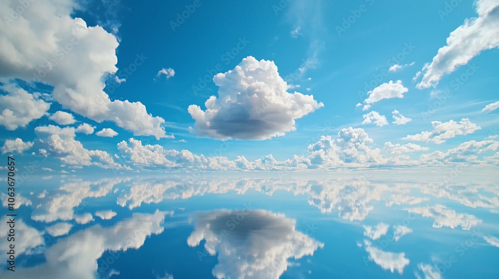 Poster surreal clouds over calm lake with mirror reflections creating tranquility