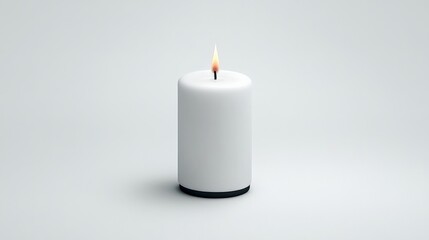 Peaceful Candlelight: A single, cylindrical white candle burns serenely against a minimalist background, radiating a sense of calm and tranquility.